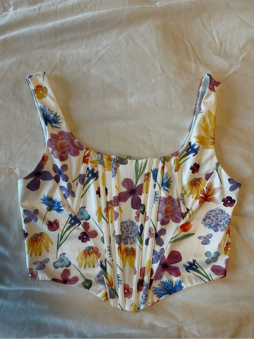 Floral Sculpted Corset Tank Top - White Multi